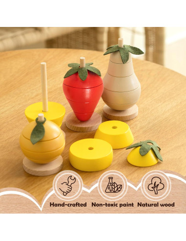 Juguete Educativo de Apilamiento de Frutas de Madera - Montessori - 0.64 kg