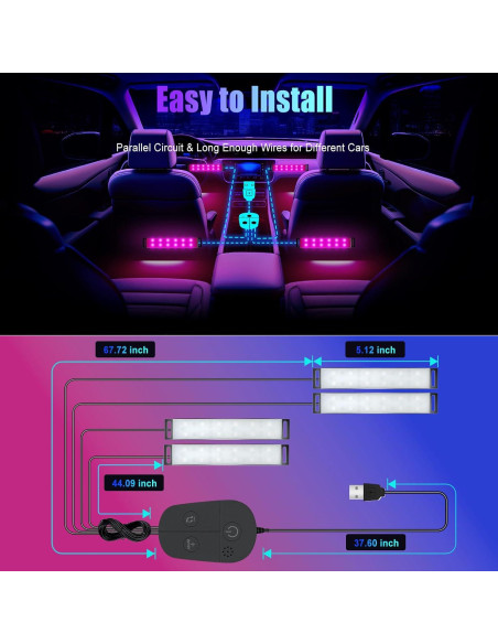 Luces LED RGB para Interior de Carro Honalia con Control APP