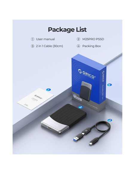 ORICO SSD Externo 1TB USB-C 3.2 Resistente al Polvo y Caídas