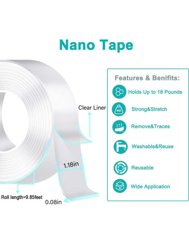 Cinta de Doble Cara Nano SHANDERBAR 2.99m Alta Resistencia