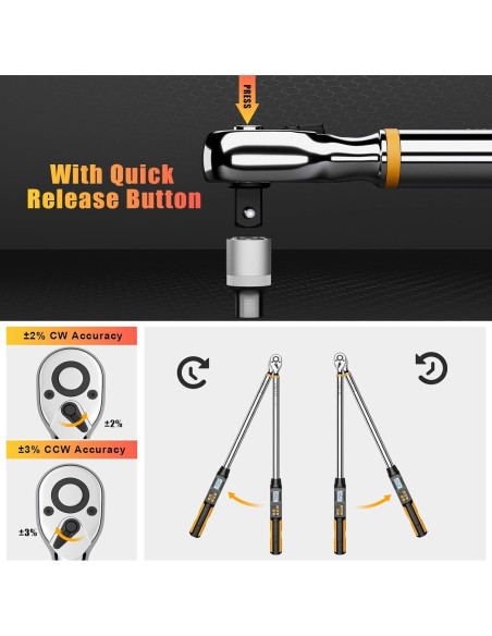 Llave de Torque Digital TAGVIT 1/2 Pulgada 20-400 Nm Precisión +/-2%
