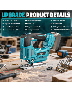 Sierra de Calar Inalámbrica Cerycose 18V con Guía Láser y Luz LED 2