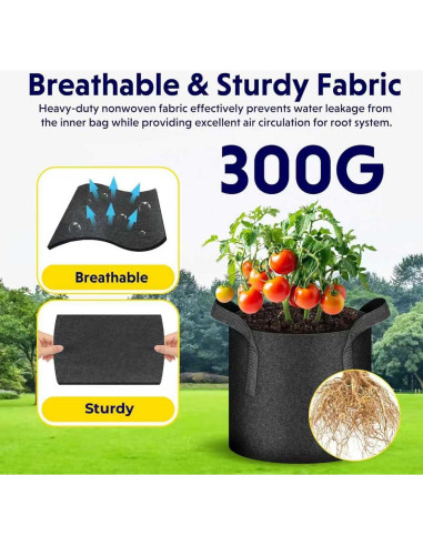 Bolsas de Crecimiento iPower 5-Pack 10 Galones Tela Negra
