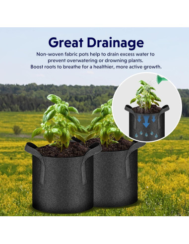 Bolsas de Crecimiento iPower 5-Pack 10 Galones Tela Negra