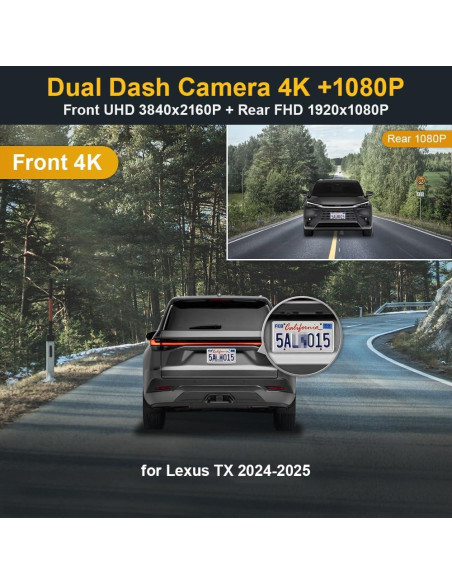 Cámara Dash Dual Fitcamx 4K Delantera + 1080P Trasera Lexus TX 2024-2025