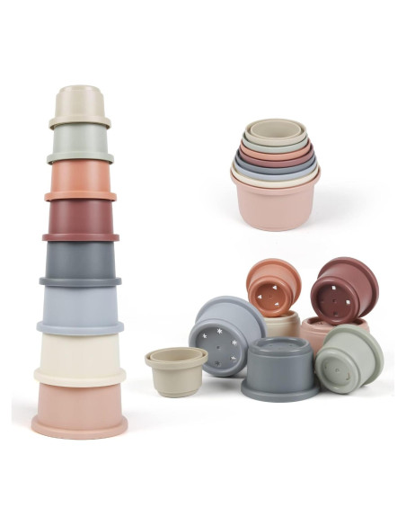 Tazas Apilables Montessori Tepear 8PCS para Bebés 6-12 Meses Tazas Apilables Montessori Tepear 8PCS para Bebés 6-12 Meses