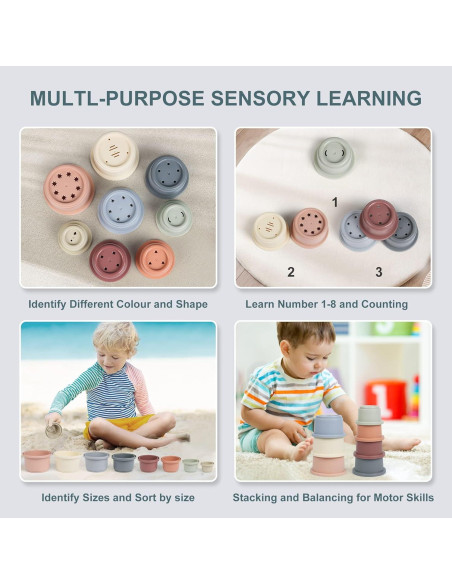 Tazas Apilables Montessori Tepear 8PCS para Bebés 6-12 Meses Tazas Apilables Montessori Tepear 8PCS para Bebés 6-12 Meses