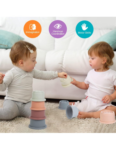 Tazas Apilables Montessori Tepear 8PCS para Bebés 6-12 Meses