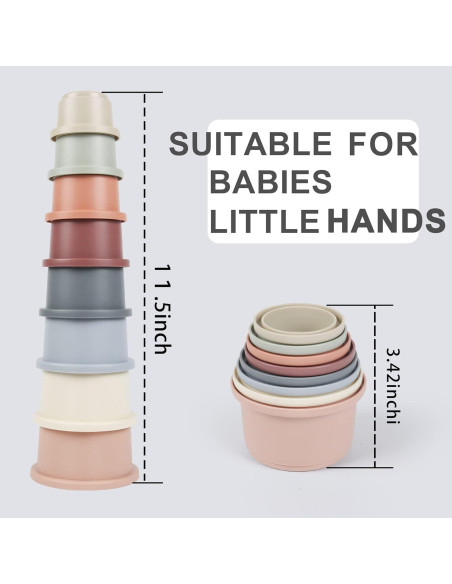 Tazas Apilables Montessori Tepear 8PCS para Bebés 6-12 Meses Tazas Apilables Montessori Tepear 8PCS para Bebés 6-12 Meses
