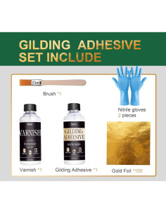 Kit de Hoja de Oro YumCraft 100ml Adhesivo y Barniz Brillante 2