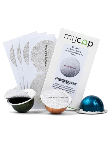 Sellos de Aluminio My-Cap para Cápsulas Nespresso Vertuo - 100 Unidades