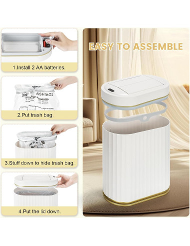Papelera de Baño Automática ELPHECO con Sensor Blanco Dorado