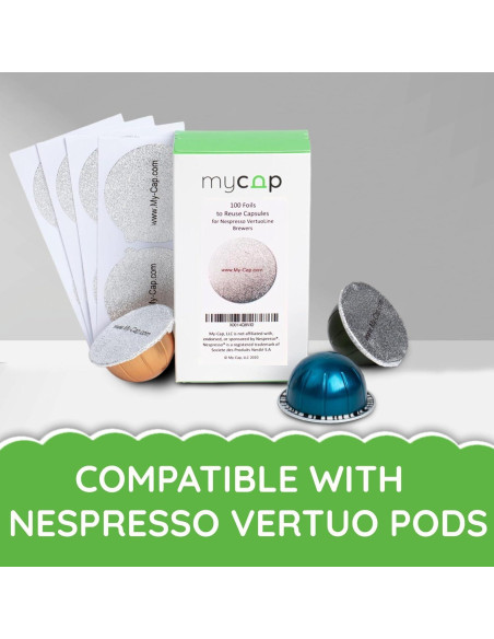 Sellos de Aluminio My-Cap para Cápsulas Nespresso Vertuo - 100 Unidades