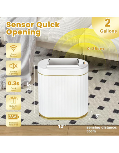 Papelera de Baño Automática ELPHECO con Sensor Blanco Dorado
