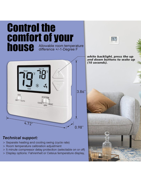 Termostato No Programable Heagstat H701 1H/1C con Retroiluminación