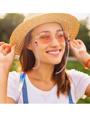 Cadena para Gafas TXIN con Perlas 65cm Rosa para Mujeres