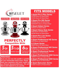 Batidor Plano de Acero Inoxidable Wiselet para KitchenAid 5-6qt 2