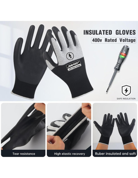 Guantes Aislantes JSBAGGT 400V para Electricista - Antideslizantes