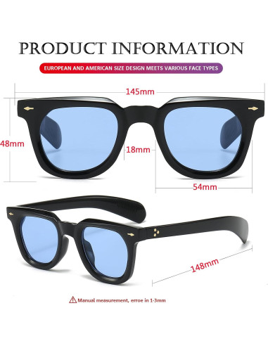 Gafas de sol cuadradas PORADAY unisex con lentes UV400