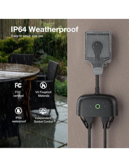 Enchufe Inteligente GHome Wi-Fi 2 Tomas Resistente al Agua IP64
