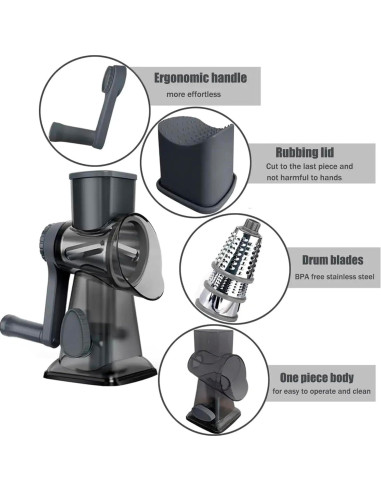 Rallador Rotatorio 3 en 1 Interpack Group Azul - Cuchillas Intercambiables