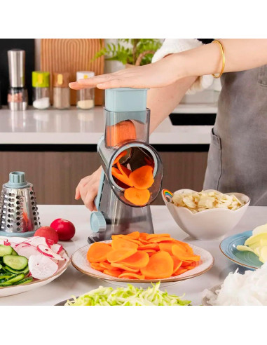 Rallador Rotatorio 3 en 1 Interpack Group Azul - Cuchillas Intercambiables