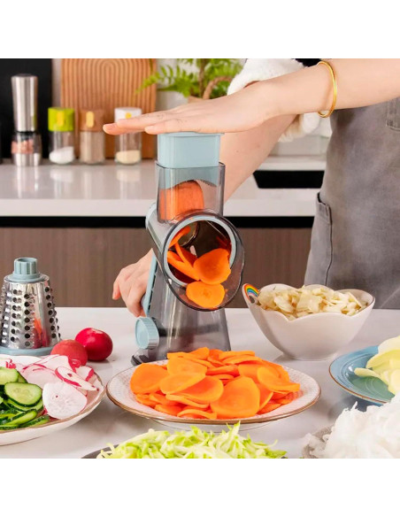 Rallador Rotatorio 3 en 1 Interpack Group Azul - Cuchillas Intercambiables
