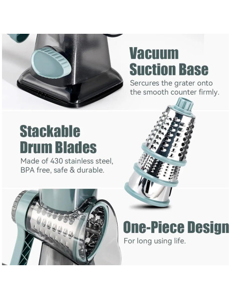 Rallador Rotatorio 3 en 1 Interpack Group Azul - Cuchillas Intercambiables