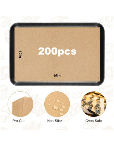 200 Hojas de Papel Pergamino Antiadherente FOXYAEO 30.5x40.6 cm