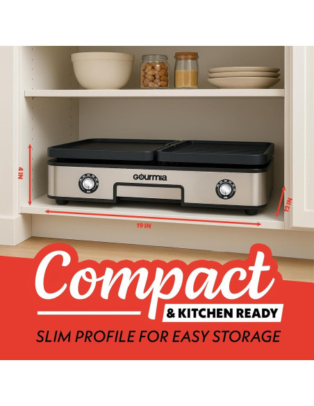 Parrilla Eléctrica Gourmia 3-en-1 con Placas Cerámicas 250-400F