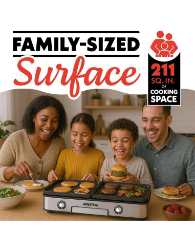 Parrilla Eléctrica Gourmia 3-en-1 con Placas Cerámicas 250-400F