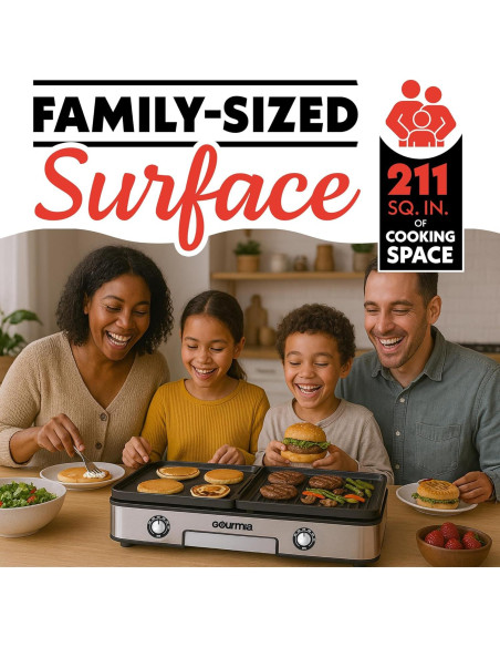 Parrilla Eléctrica Gourmia 3-en-1 con Placas Cerámicas 250-400F