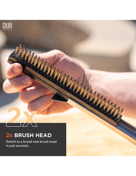 Cepillo para horno de pizza OUII 66 cm con 2 cabezales de acero Cepillo para horno de pizza OUII 66 cm con 2 cabezales de acero