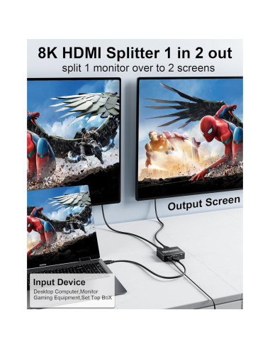 Divisor HDMI 8K 1x2 Pubiohs - Duplicar Pantallas 8K@60Hz
