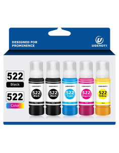 Botellas de Tinta de Recarga 522 USEHOTI para Impresoras ET-2720, 2800, 4800 - 5 Botellas