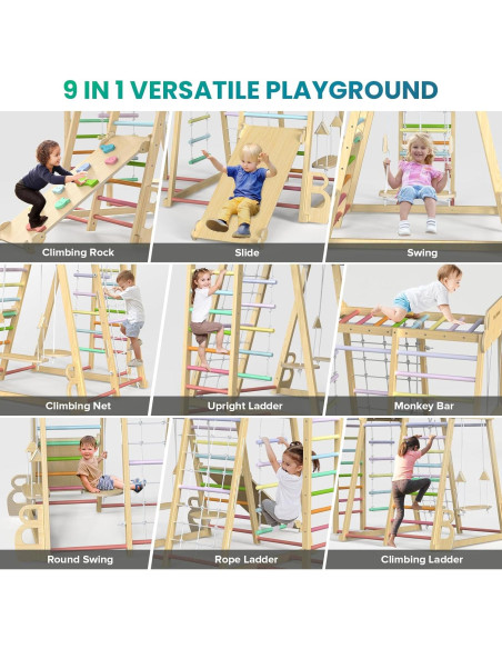 Conjunto Triángulo Pikler BlueWood 9-en-1 para Niños