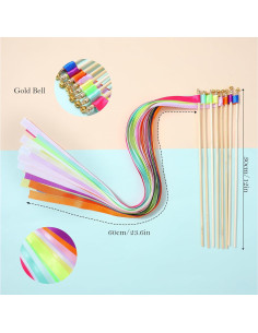 40 Varitas de Cinta Arcoíris ADLABLD con Campanas 30cm 2