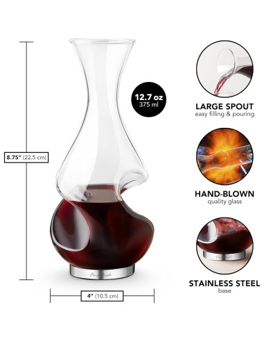 Decantador Aerador de Vino Final Touch 375ml - Vidrio y Acero Inoxidable