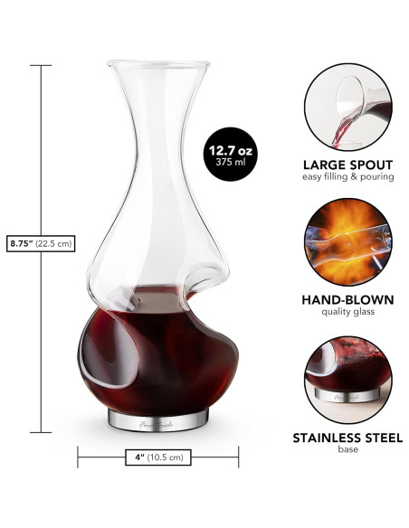 Decantador Aerador de Vino Final Touch 375ml - Vidrio y Acero Inoxidable