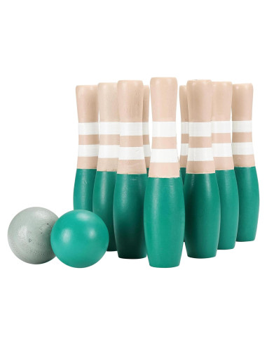 Conjunto de Bolos de Madera Sterling Sports 23 cm - 10 Pines y 2 Pelotas