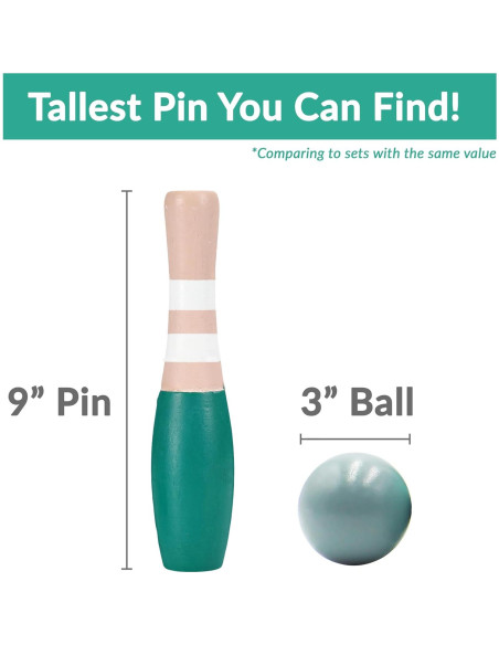 Conjunto de Bolos de Madera Sterling Sports 23 cm - 10 Pines y 2 Pelotas