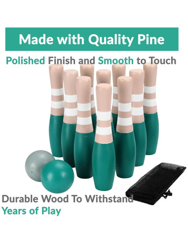 Conjunto de Bolos de Madera Sterling Sports 23 cm - 10 Pines y 2 Pelotas