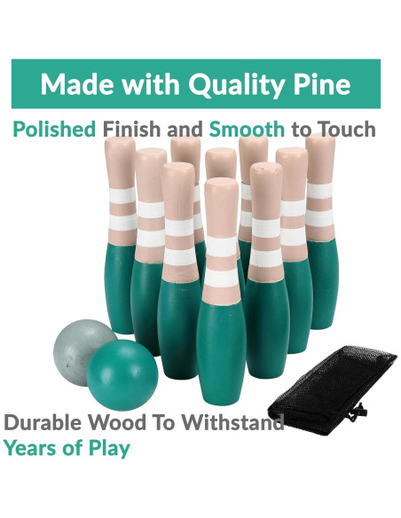 Conjunto de Bolos de Madera Sterling Sports 23 cm - 10 Pines y 2 Pelotas