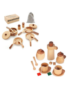 Juego de Té de Madera WHOHOLL para Niños - 14 Piezas