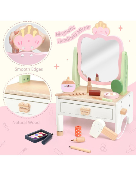 Juego de Tocador de Madera KizKnows con Espejo y Accesorios