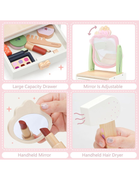 Juego de Tocador de Madera KizKnows con Espejo y Accesorios