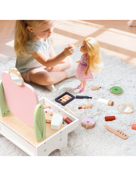 Juego de Tocador de Madera KizKnows con Espejo y Accesorios