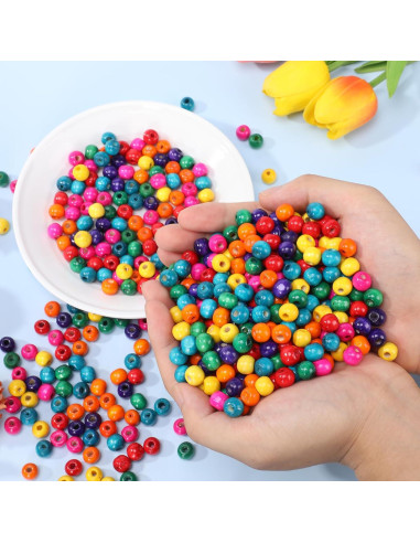 400 Cuentas de Madera de Colores 12mm MAZVYLF para Manualidades
