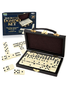 Juego de Dominó Doble Seis Gamie en Estuche de Cuero Sintético