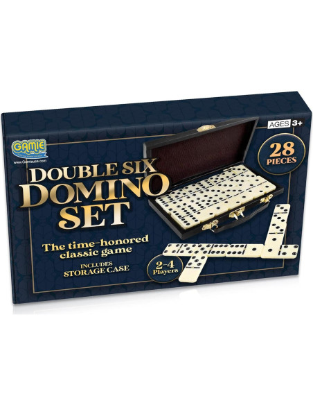 Juego de Dominó Doble Seis Gamie en Estuche de Cuero Sintético